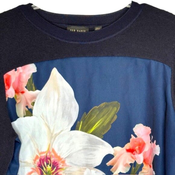 Ted Baker London Floral Sweater Cotton/Silk Blend - Navy/Pink/White - UK4/US10 - Picture 2 of 10